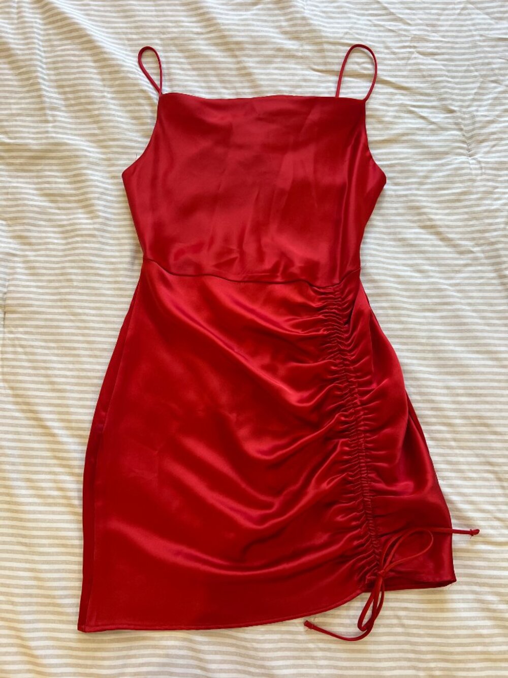Zara Red Satin Draped Ruched Mini Dress XS (EUC)